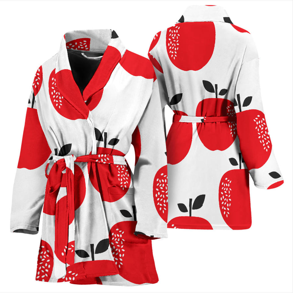 Red Apples White Background Women'S Bathrobe