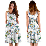 Peacock Feather Pattern Sleeveless Midi Dress