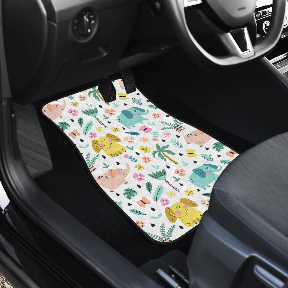 Cute Elephants Palm Tree Flower Butterfly Pattern Front Car Mats