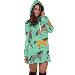 Colorful Horses Pattern Women'S Hoodie Dress