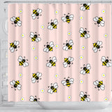 Cute Bee Flower Pattern Pink Background Shower Curtain Fulfilled In US
