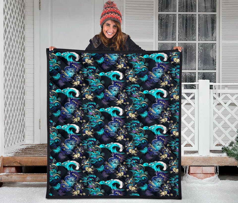 Dragon Sea Wave Pattern Premium Quilt