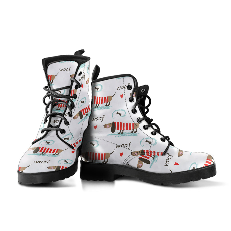 Cute Dachshund Bone Pattern Leather Boots