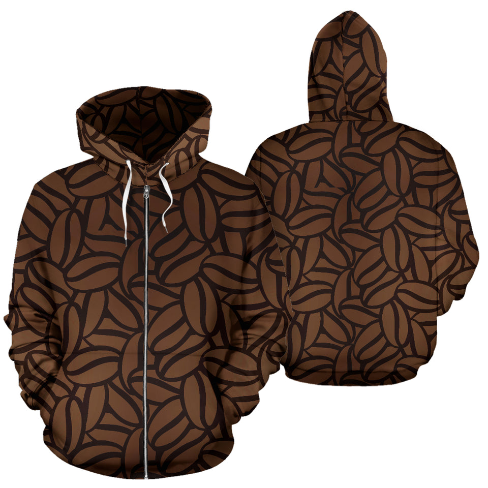 Coffee Bean Pattern Zip Up Hoodie