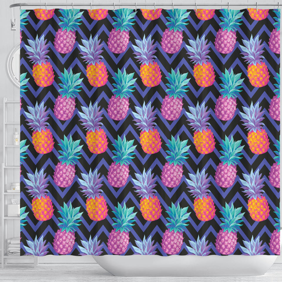 Pineapples Pattern Zigzag Background Shower Curtain Fulfilled In US