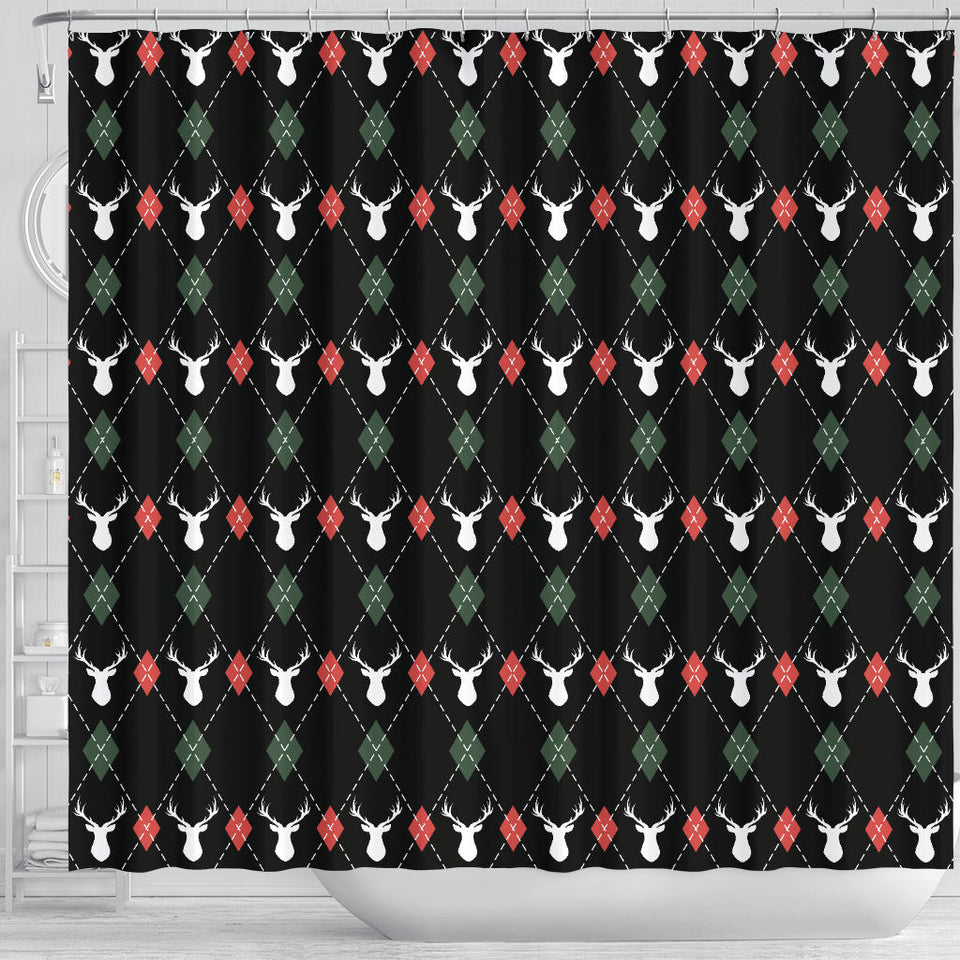 Deer Christmas New Year Pattern Argyle Shower Curtain Fulfilled In US