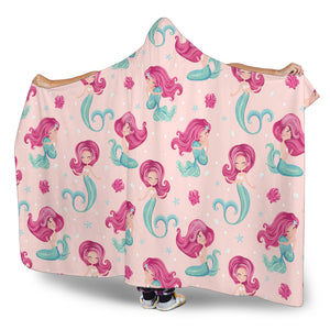 Cute Little Mermaid Pattern Hooded Blanket