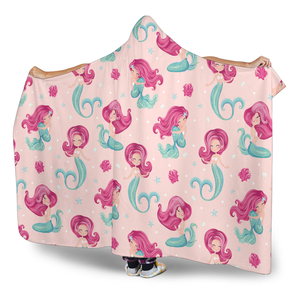 Cute Little Mermaid Pattern Hooded Blanket