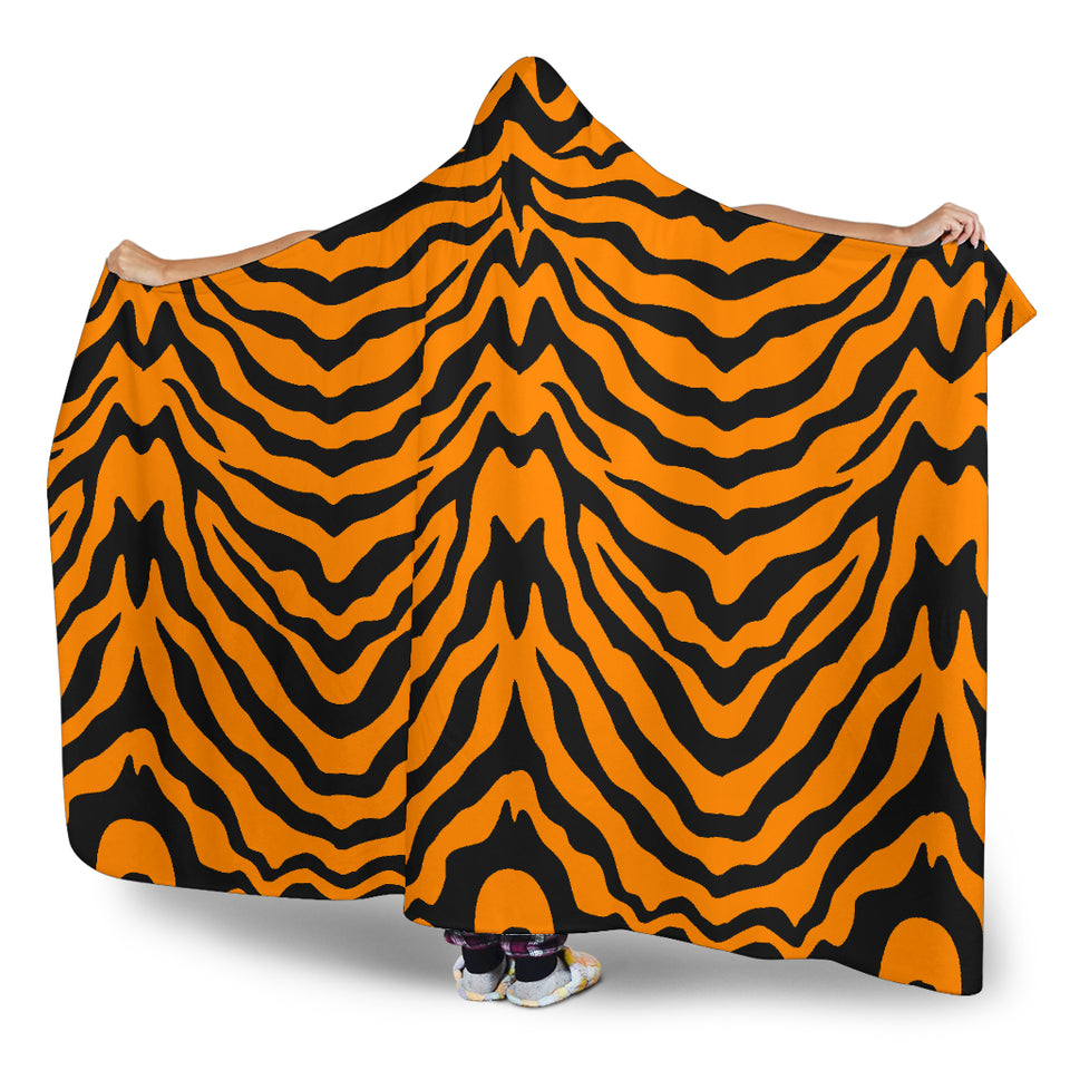 Bengal Tigers Skin Print Pattern Hooded Blanket
