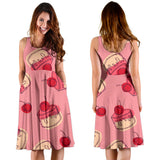 Cake Cherry Pattern Sleeveless Midi Dress