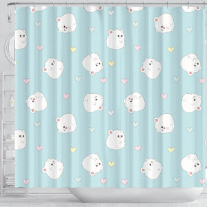 White Cute Hamsters Heart Pattern Shower Curtain Fulfilled In US