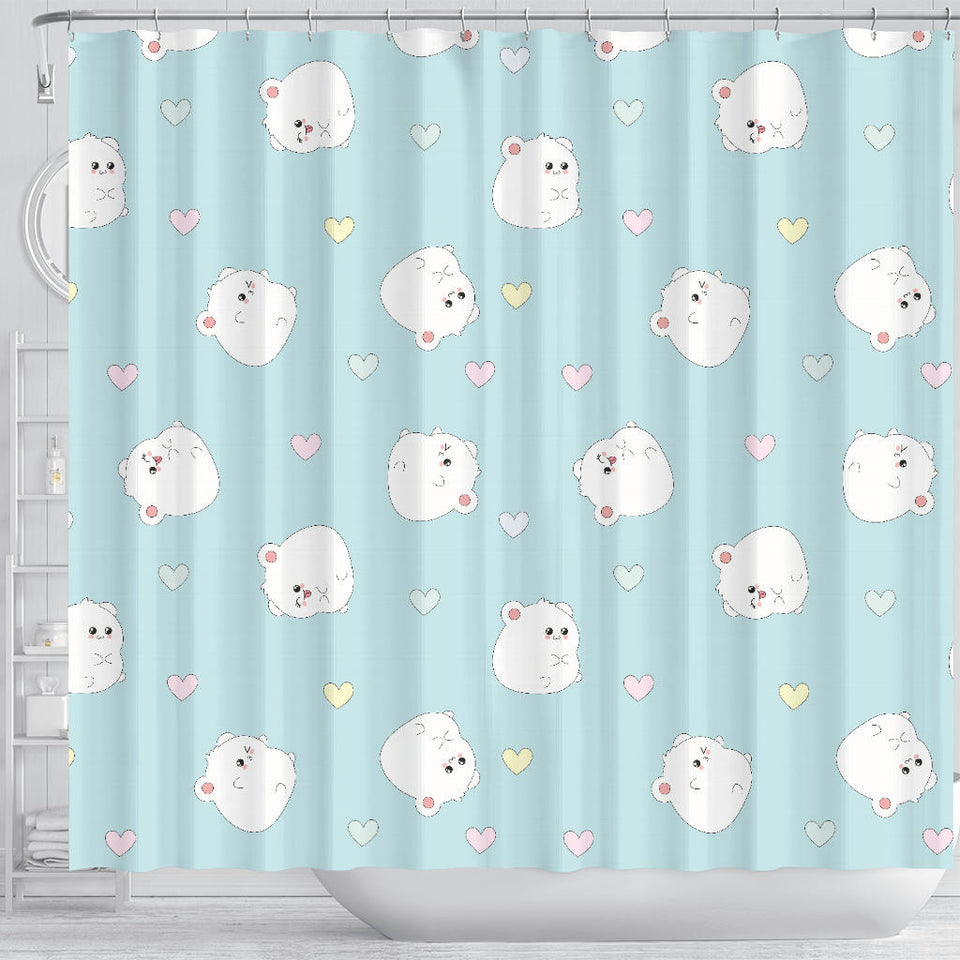 White Cute Hamsters Heart Pattern Shower Curtain Fulfilled In US