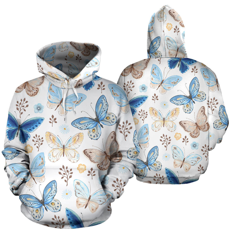 Blue Butterfly Pattern Men Women Pullover Hoodie