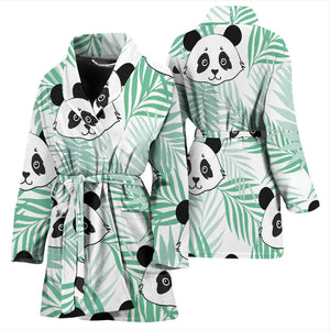 Panda Pattern Tropical Leaves Background Women'S Bathrobe