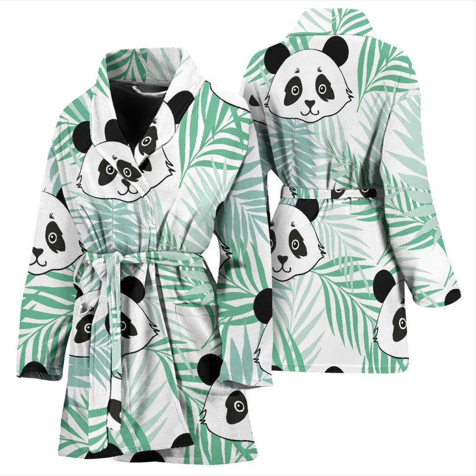 Panda Pattern Tropical Leaves Background Women'S Bathrobe