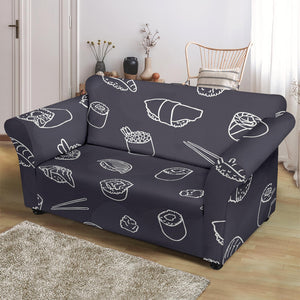 Sushi Pattern Black Background Loveseat Couch Slipcover