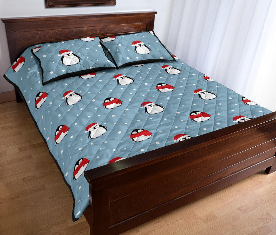 Cute penguin christmas snow pattern Quilt Bed Set