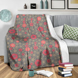 Red Gold Sakura Cherry Blossom Gray Background Premium Blanket