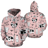 Cows Milk Product Pink Background Zip Up Hoodie