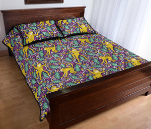 Cute yellow monkey leaves pattern Quilt Bed Set