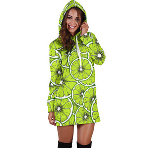 Slices Of Lime Design Pattern Women'S Hoodie Dress
