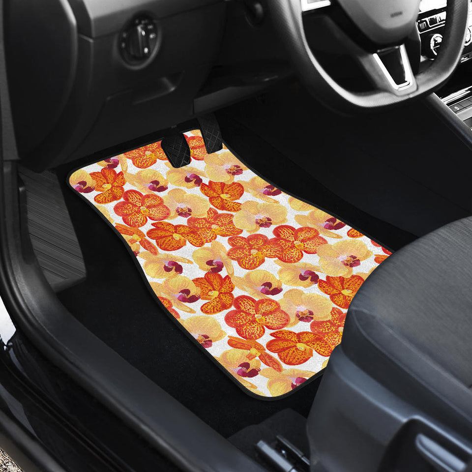 Orange Yellow Orchid Flower Pattern Background Front Car Mats