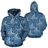 Hand Drawn Sailboat Pattern Zip Up Hoodie