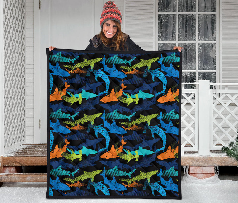 Colorful Shark Premium Quilt