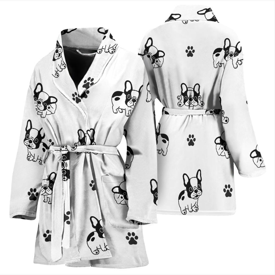 Cute French Bulldog Paw Pattern Women'S Bathrobe