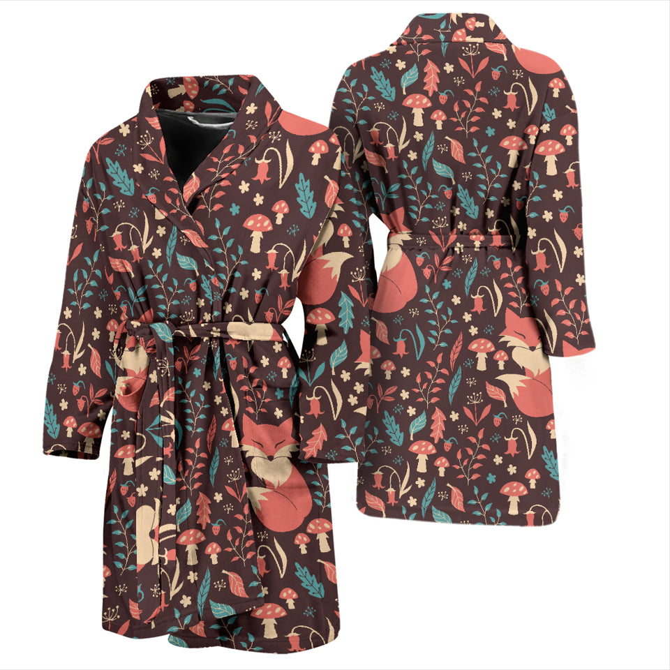 Fox Leaves Mushroom Pattern Men'S Bathrobe