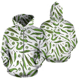 Hand Drawn Sketch Style Green Chili Peppers Pattern Zip Up Hoodie