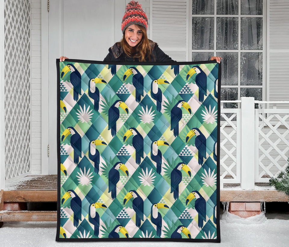 Toucan Tropical Leaves Design Pattern  Premium Quilt