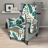 Cute sloths tropical palm leaves white background Chair Cover Protector