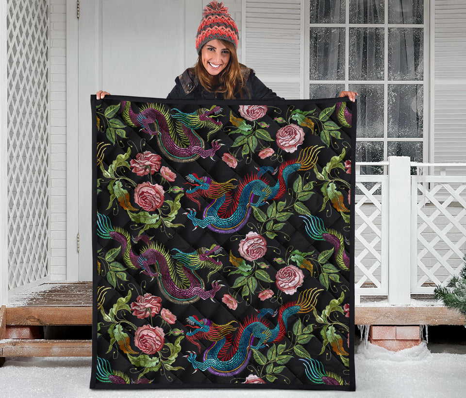 Dragons Flower Pattern Premium Quilt