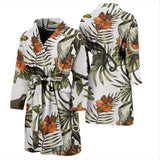 Monkey Red Hibiscus Flower Palm Leaves Floral Pattern Men'S Bathrobe