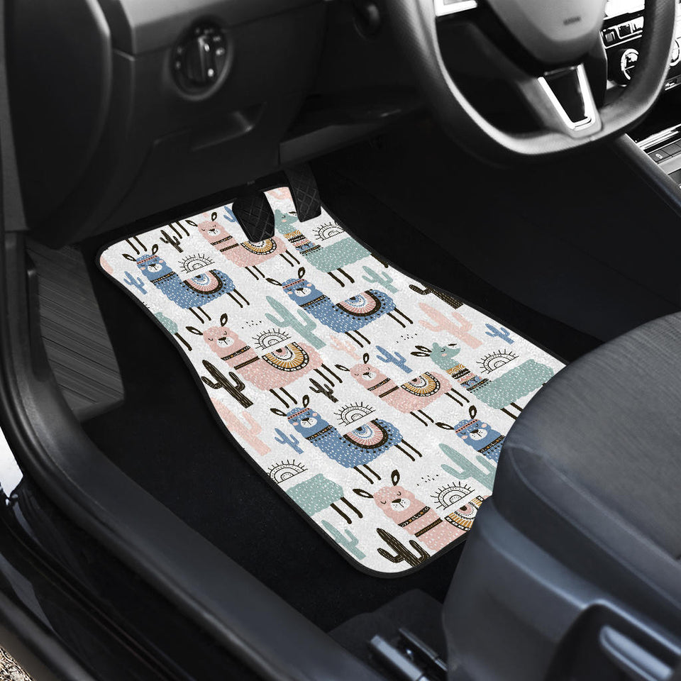 Lama Alpaca Cactus Hand Drawn Pattern Front Car Mats