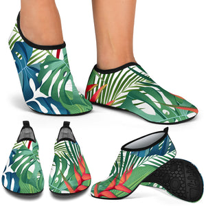 Heliconia Palm And Monstera  Leaves Pattern Aqua Shoes