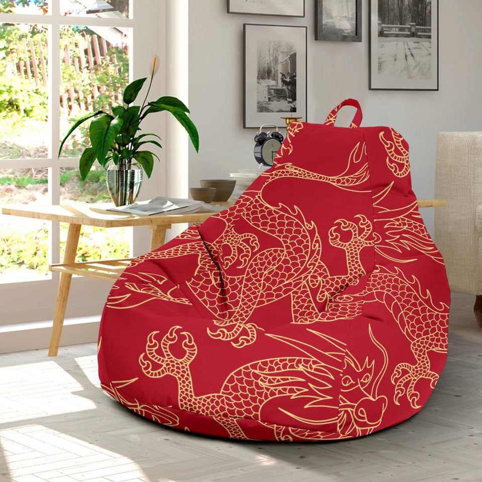 Gold Dragons Red Background Bean Bag Cover