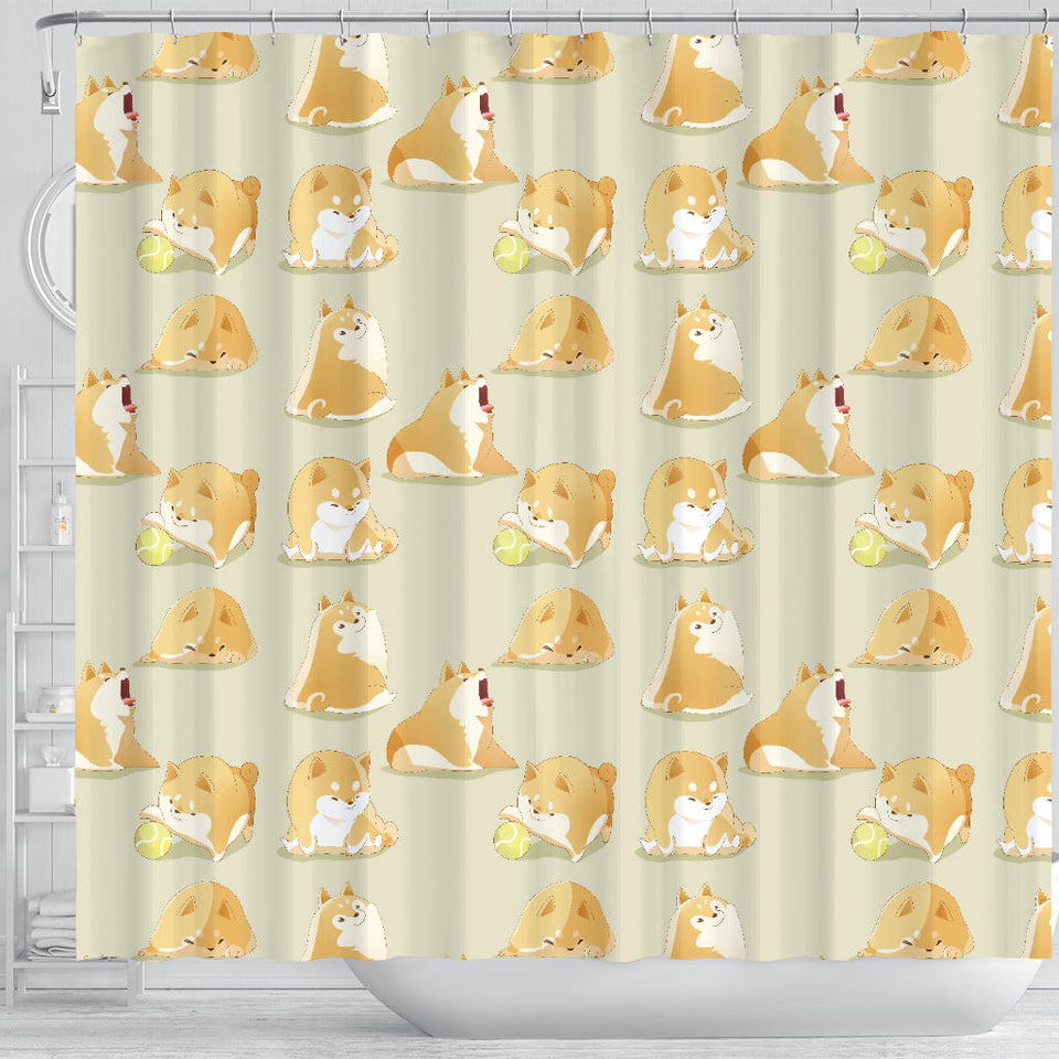 Cute Fat Shiba Inu Dog Pattern Shower Curtain Fulfilled In US