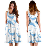 Blue Whale Pattern Sleeveless Midi Dress