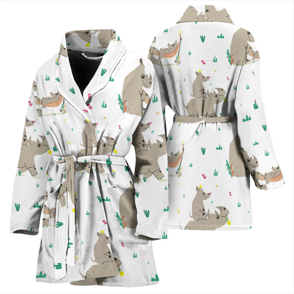 Cute Rhino Pattern Background Women'S Bathrobe