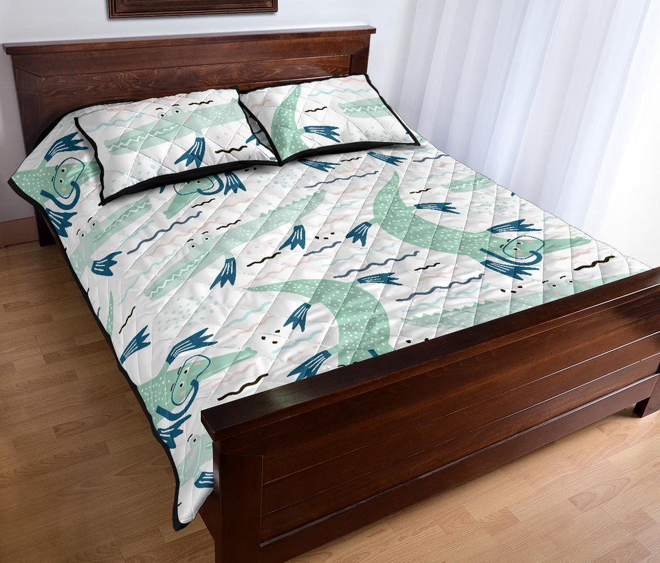 Crocodile diver pattern Quilt Bed Set