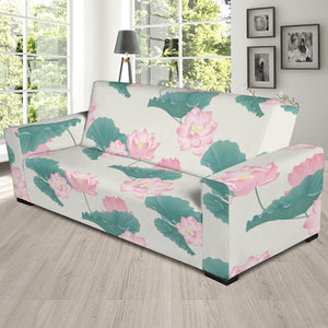 Pink Lotus Waterlily Leaves Pattern Sofa Slipcover