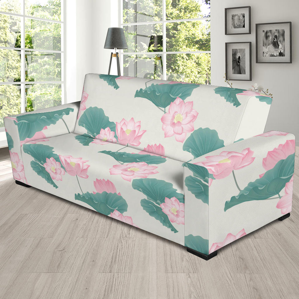 Pink Lotus Waterlily Leaves Pattern Sofa Slipcover