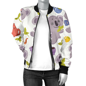 Cute Koalas Teapots Tea Women'S Bomber Jacket