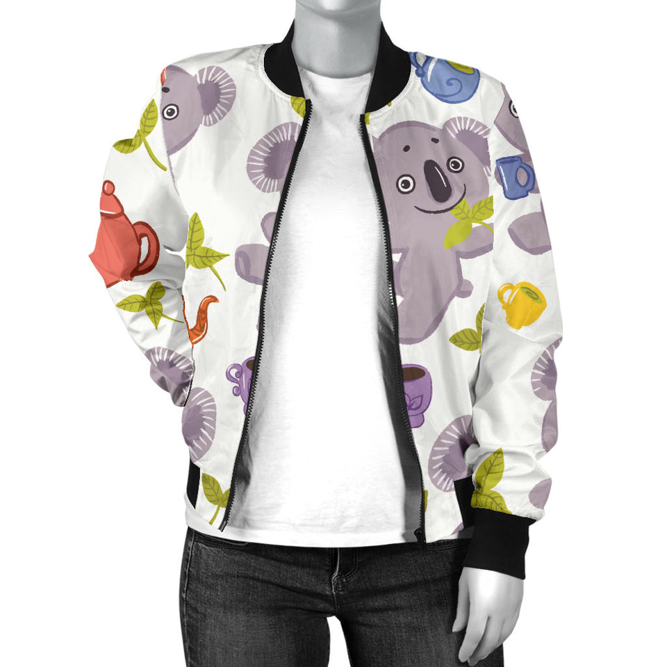 Cute Koalas Teapots Tea Women'S Bomber Jacket