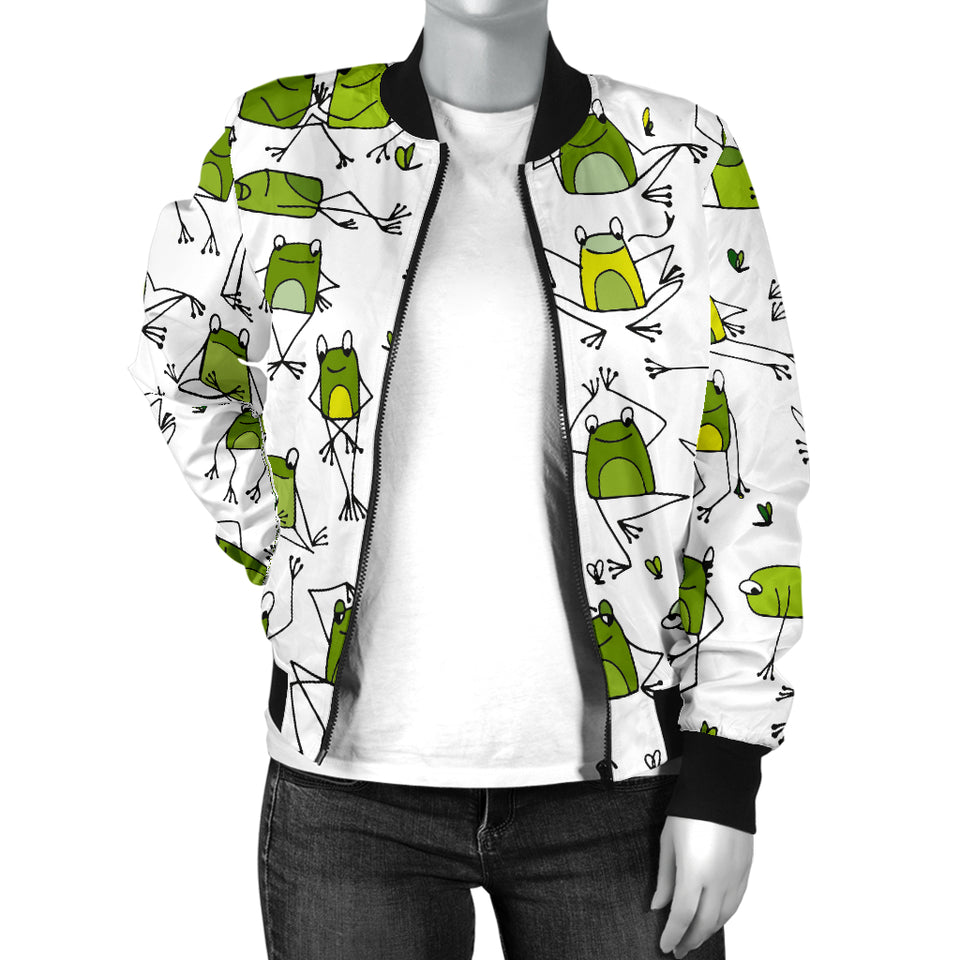 Sketch Funny Frog Pattern Women'S Bomber Jacket