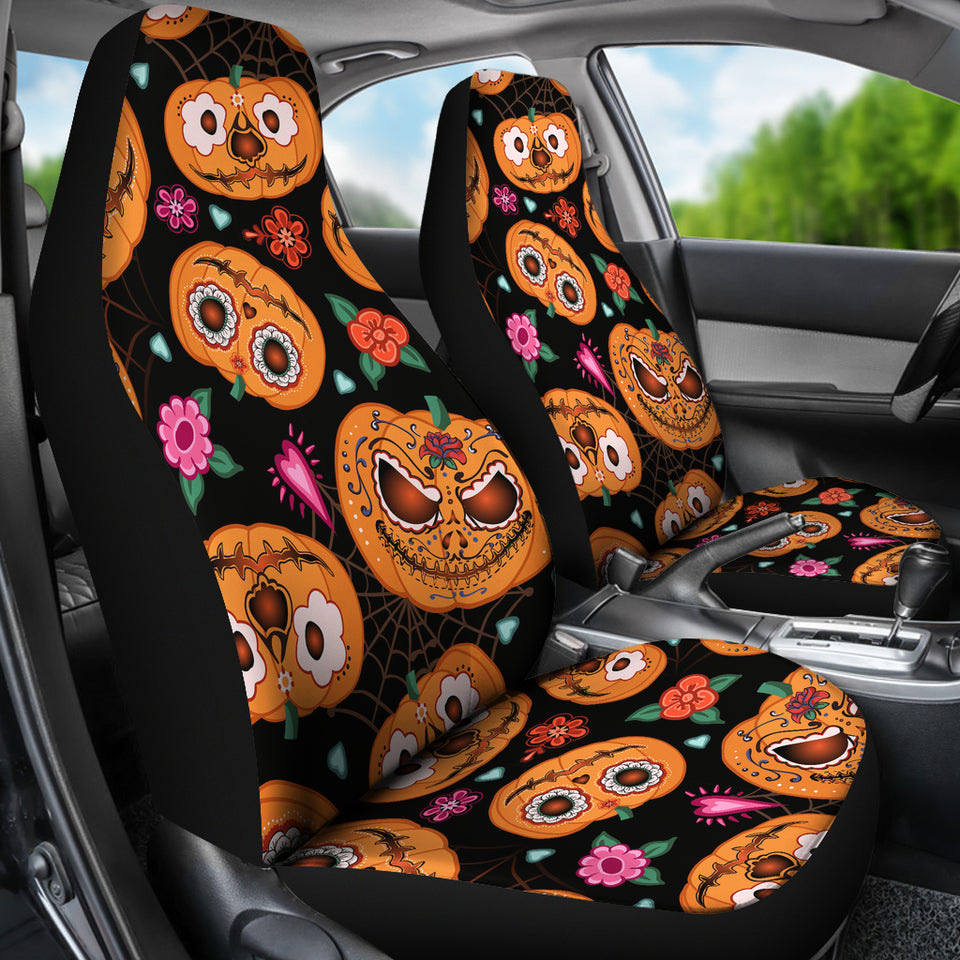 Pumpkin Flowers Spiderweb Halloween Theme Universal Fit Car Seat Covers