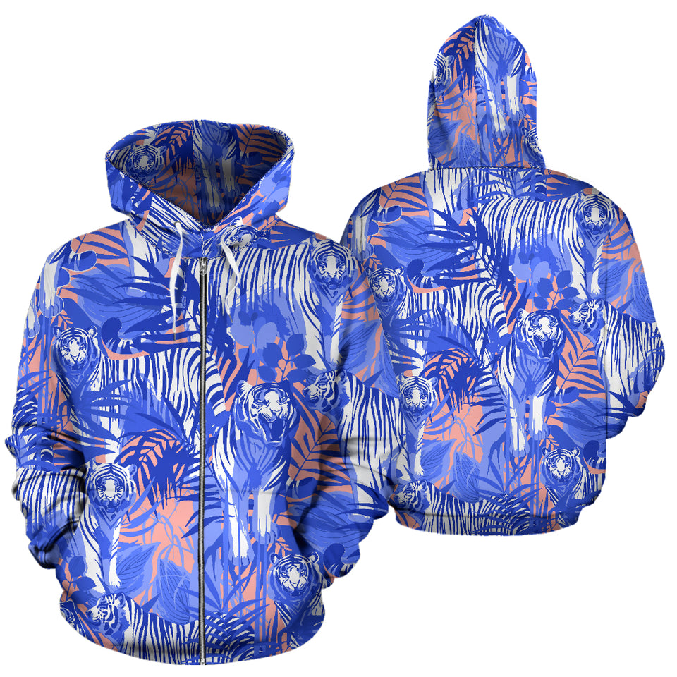White Bengal Tigers Pattern Zip Up Hoodie