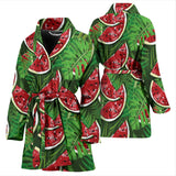 Watermelons Tropical Palm Leaves Pattern Background Women'S Bathrobe